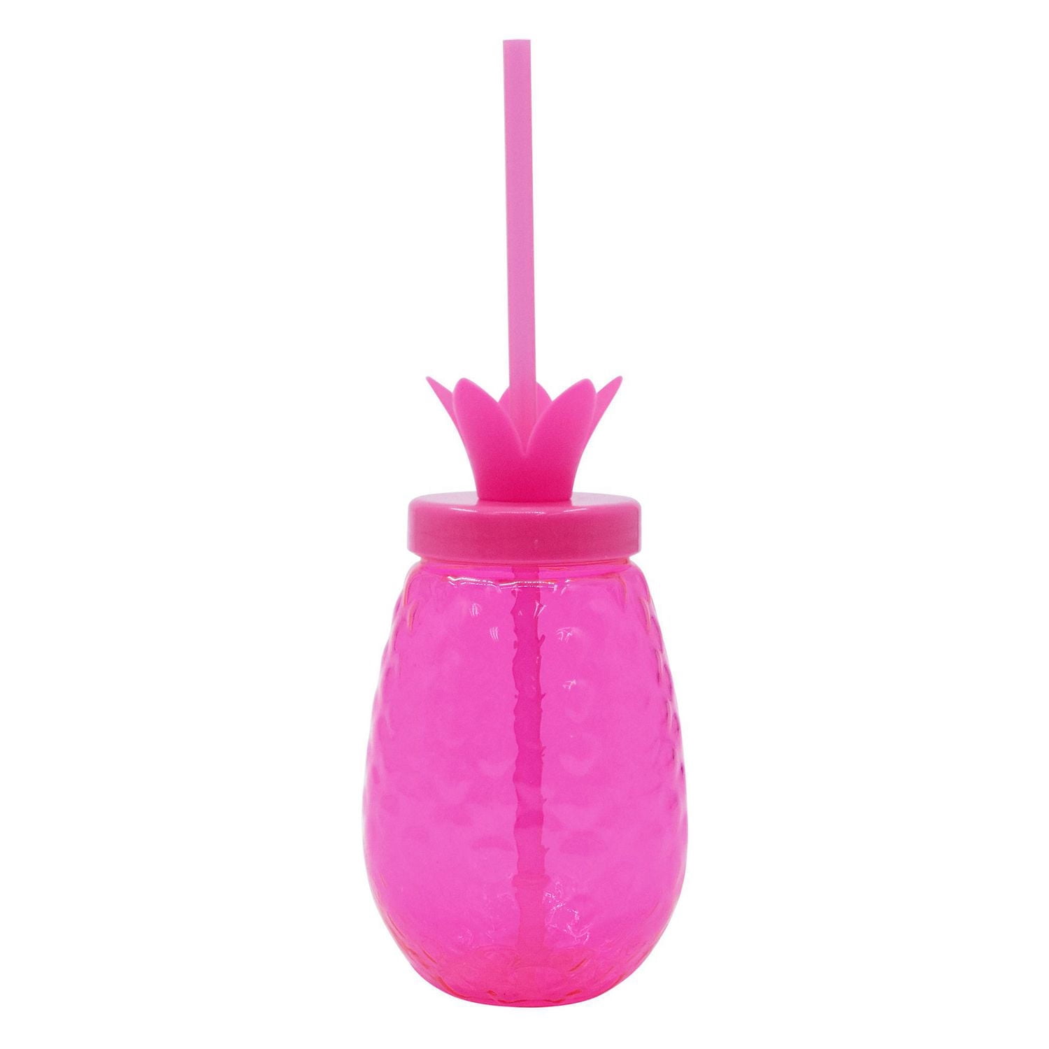Gobelet en plastique rose ananas Mainstays avec paille, verre, 1 pièce