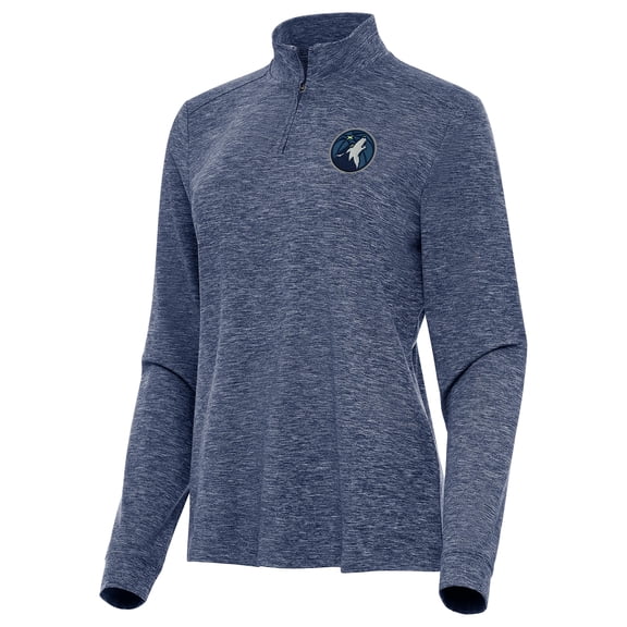Women's Antigua Heather Navy Minnesota Timberwolves Mentor Quarter-Zip Mock Long Sleeve Top