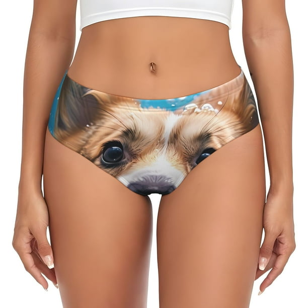 Fotbe Sea Swimming Corgi Calzones Estampados para Mujer – Ropa Interior de Algodón, Cómoda, Suave y Elástica-4X-Large