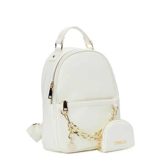 Madden NYC Women's Chain Accent Backpack with Removable Pouch Cream ...