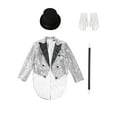 thumbnail image 3 of dPois Ensemble de Luxe pour Garçons Magicien 4 Pcs Smoking Ajusté Queue-de-Pie à Paillettes avec Accessoires Argent 8, 3 of 5