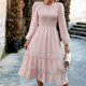 thumbnail image 4 of Vestido De Mujer Vestido largo de dama Vestidos de fiesta de cóctel con adorno de volantes jacquard con cuello redondo y puntos casuales Ygjytge Rosa L para Mujer, 4 of 6