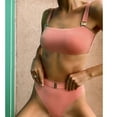 thumbnail image 3 of WREESH Womens Two Piece Swimsuit High Waisted Bikini Fashion Solid High Waist Belt Swimsuit Bikini Set Beach Suit Bathing Suit Pink, 3 of 5