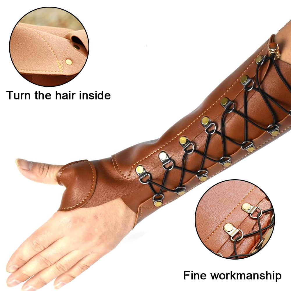 ACEXIER 1PC Brown Archery Leather Laces Wristband Protector