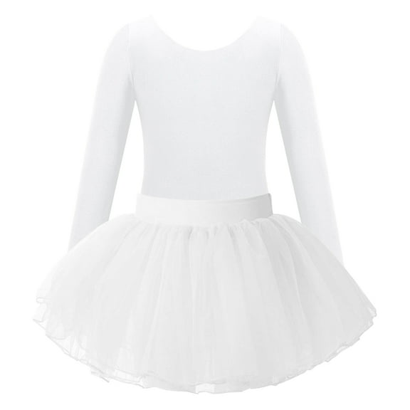 TiaoBug Kids Girls Ballet Dance Outfits Long Sleeve Gymnastics Leotard Bodysuit with Tutu Skirt Set White 12