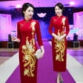 thumbnail image 2 of Cheongsam largo mejorado con bordado de terciopelo coreano de primavera para vestido de novia de suegra, 2 of 6