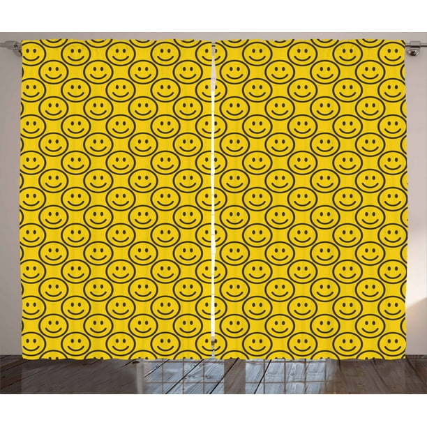 Emoji Curtains 2 Panels Set, Flat Simple Smiley Faces Expressing