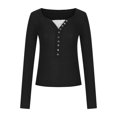 thumbnail image 4 of XFLWAM Fairy Grunge Shirts for Women Y2K Tops Long Sleeve Lace Patchwork Tees Teen Girls Vintage Slim Blouse Black S, 4 of 8