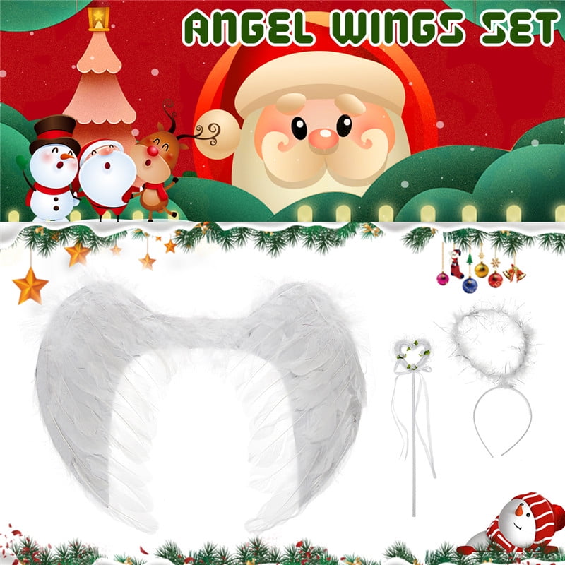 1pcs White Angel Wings Wand Feather Costume Accessory Adult & Kids Fariy Party Fancy Christmas Decor