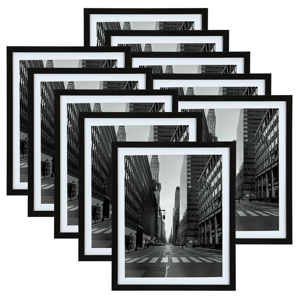 8x10 Picture Frame with Mat, 10 Pack Black 9x11 Photo Frames without