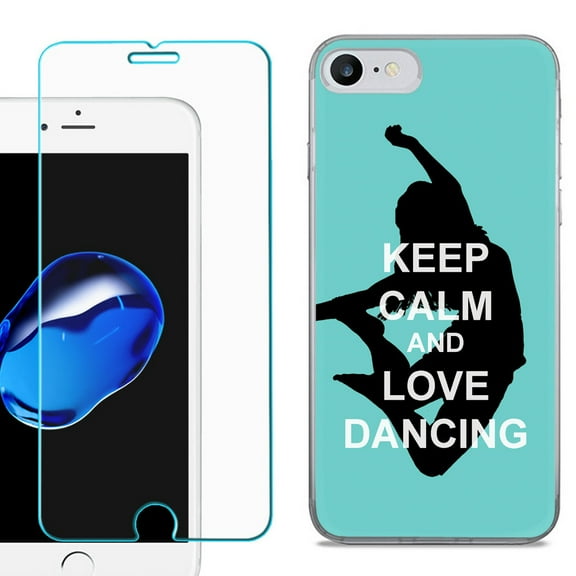 For Apple iPhone SE 2020 Case, Slim-Fit TPU Phone Case, with Tempered Glass Screen Protector, by OneToughShield ® - Keep Calm / Dancing
