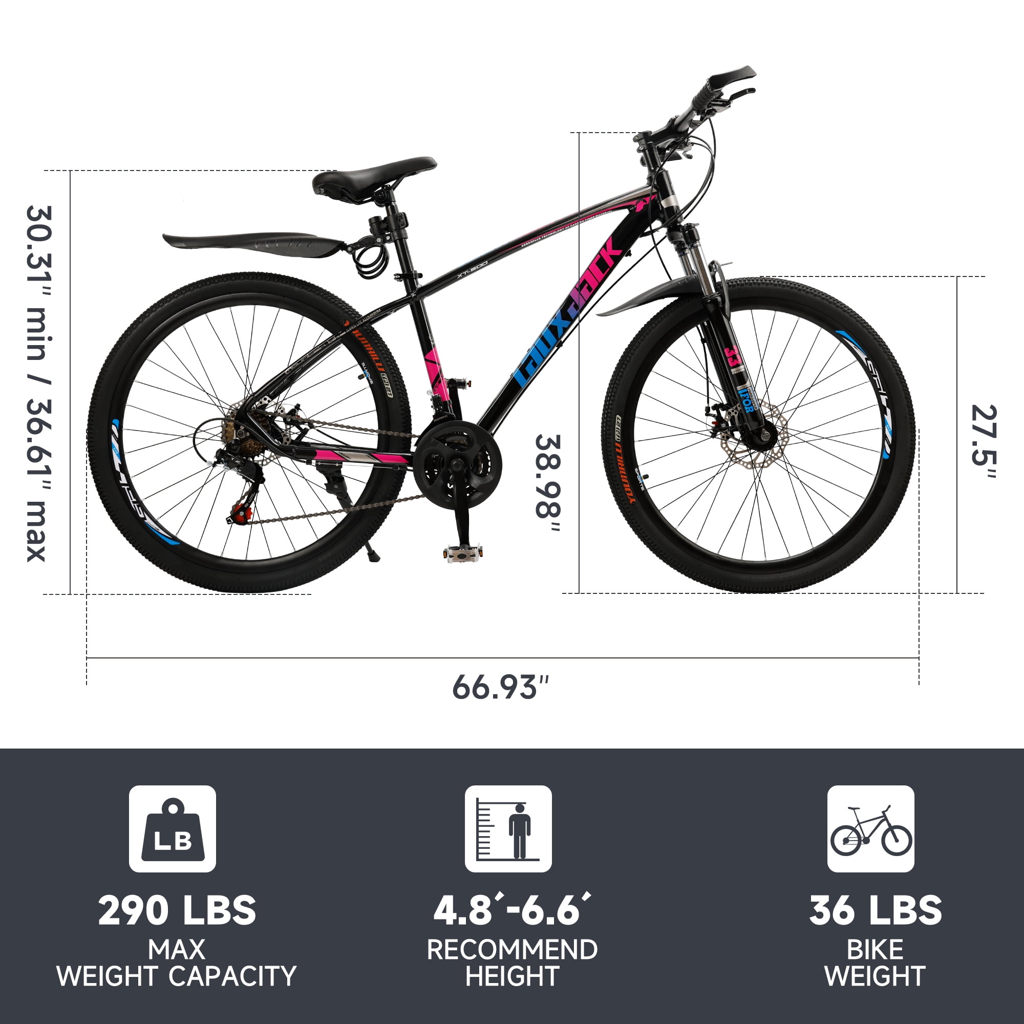 Mountain Bike, 27.5 Inch Shimano 21 Speed, Dual Disc Brake Bike for Men Womens Adult, Front Suspension Bicycle