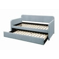 thumbnail image 3 of Home Design Amelia Twin Daybed with Linen Upholstery and Pull-Out Trundle, Track Arms, Rounded Backrest with Vertical Channel Tufting, Light Blue, 3 of 4