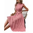 thumbnail image 3 of Women'S Ruffle Sleeve Stand Collar Maxi Dress A-Line Hem Ruffled Summer Casual Belted Dress Pink XXL, 3 of 9