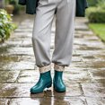 thumbnail image 5 of FRSASU Women's Ankle Rain Boots Floral Fleece Lined Waterproof Short Boots Non‑Slip PVC Garden Shoes Green-B, 5 of 7