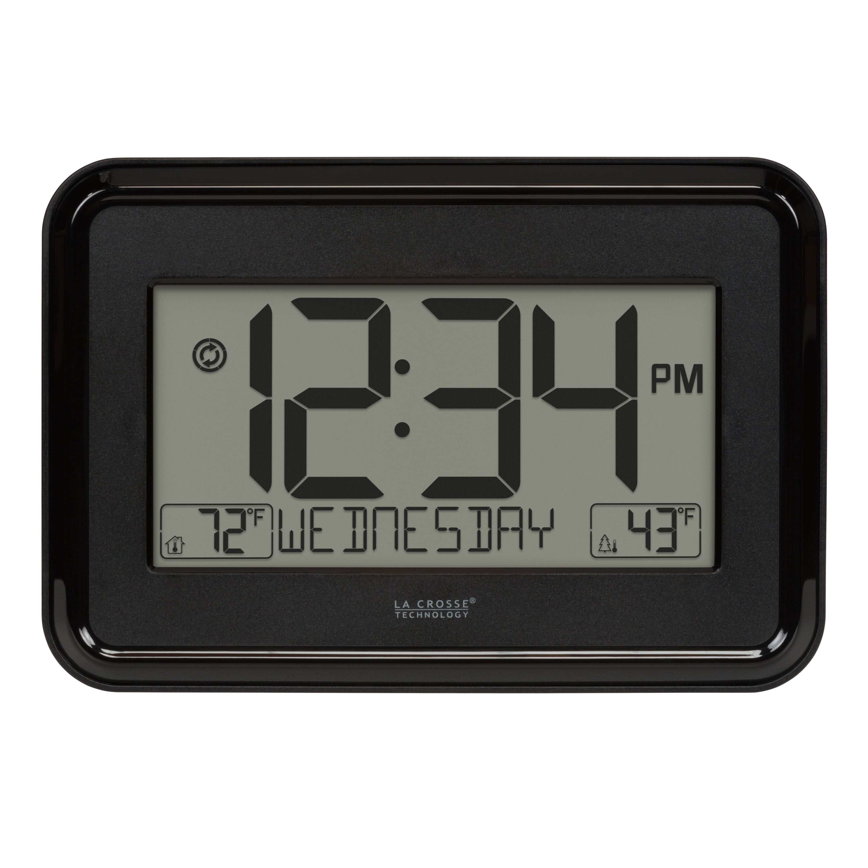 La Crosse Technology Black Digital Wall Clock with Indoor & Outdoor Temperature, 513-1412