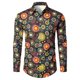 thumbnail image 2 of Camisas De Vestir Para Hombre Camisa floral de ocio con estampado de botones y dobladillo de negocios floral de manga larga para hombre (Blue, XXL), 2 of 5