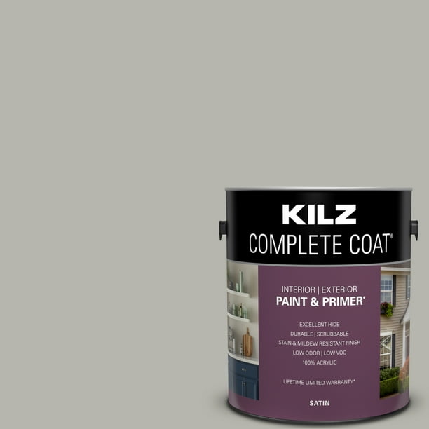KILZ Complete Coat Paint & Primer, Interior/Exterior, Satin, Warm Ashes