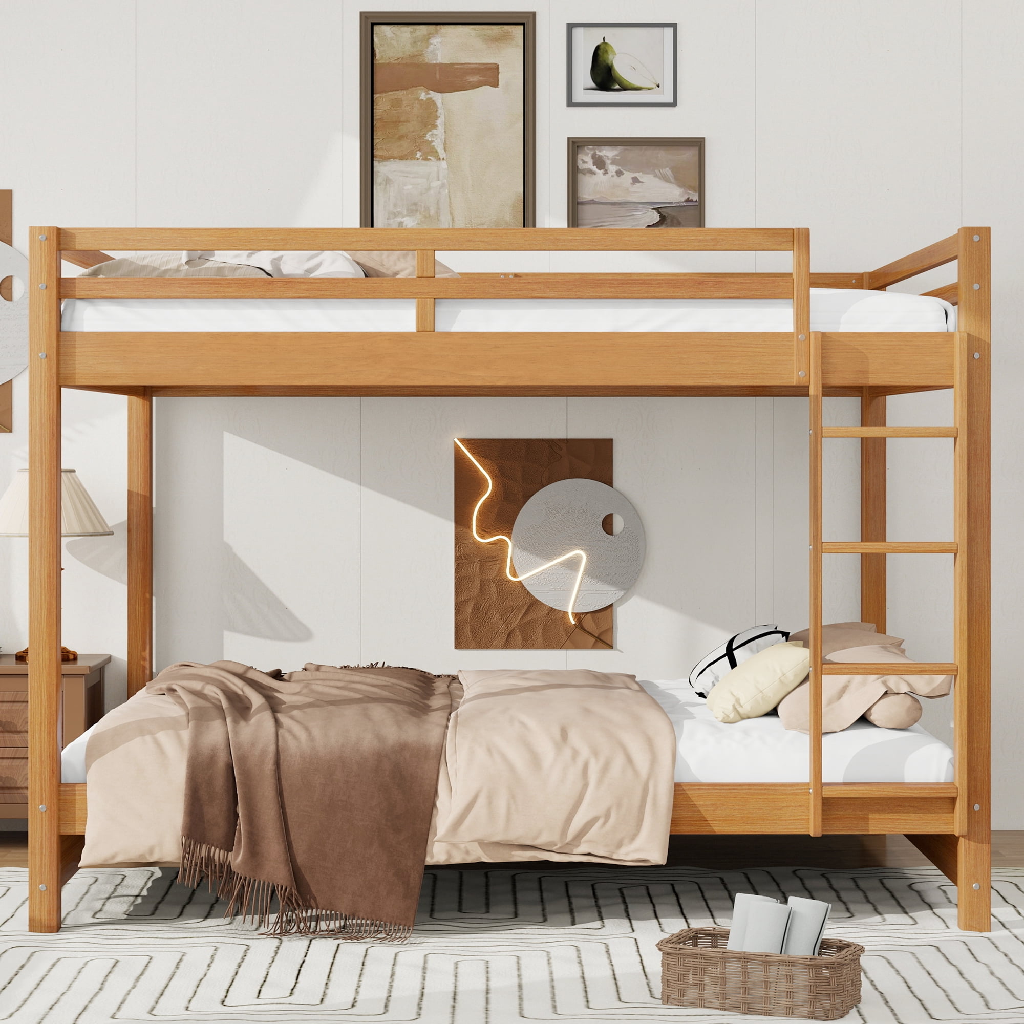 Euroco Wood Queen over Queen Bunk Bed for Kids Teens Adults, Wood