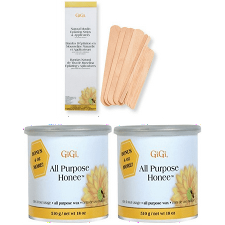 GiGi (2-PACK) All Purpose Honee Wax Hair Remover & Sensitive Areas and BONUS FREE Muslin and Spatula Combo Kit