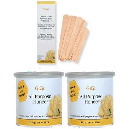 Gigi Hair Remover GiGi (2-PACK) All Purpose Honee Wax Hair Remover & Sensitive Areas and BONUS FREE Muslin and Spatula Combo Kit Included ()
