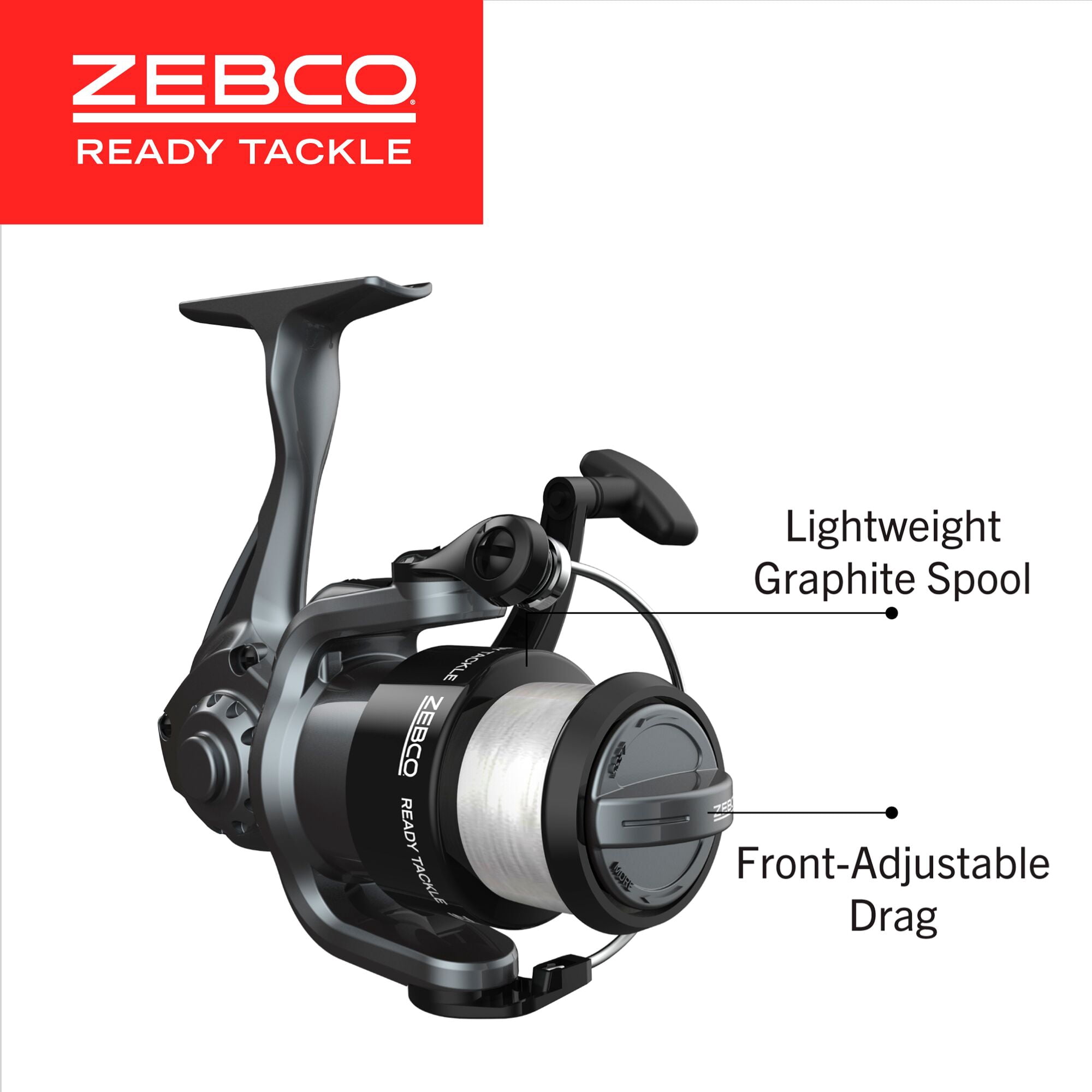 Zebco Ready Tackle Spinning Reel and Telescopic Fishing Rod Combo, Extendable 17-inch to 5-foot 6-inch Fishing Pole, 53-Piece Tackle Kit, Left-Hand Retrieve, Black