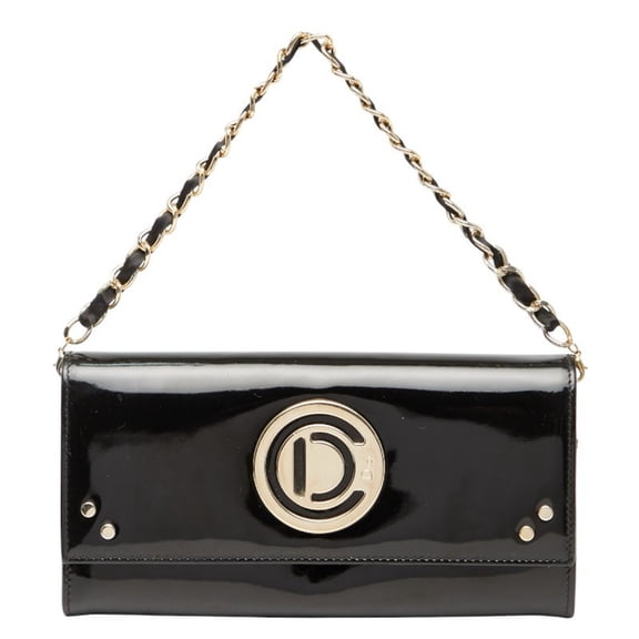Pre-Owned Christian Dior Dior logo chain wallet, long handbag, black and gold patent... (Good)