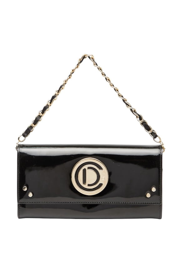 Pre-Owned Christian Dior Dior logo chain wallet, long handbag, black and gold patent... (Good)