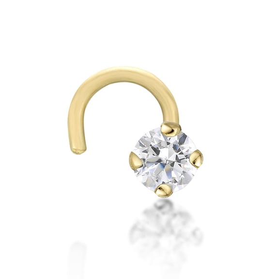 14K Yellow Gold Curved Screw Nose Ring With 0.05ct. Lab Grown Diamond - 20 Gauge