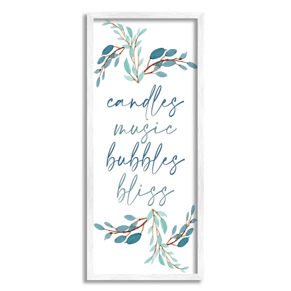 Stupell Industries Candles Music Bubbles Bliss Bathroom Relaxation Blue Plants, 10 x 24, Designed by Kim Allen