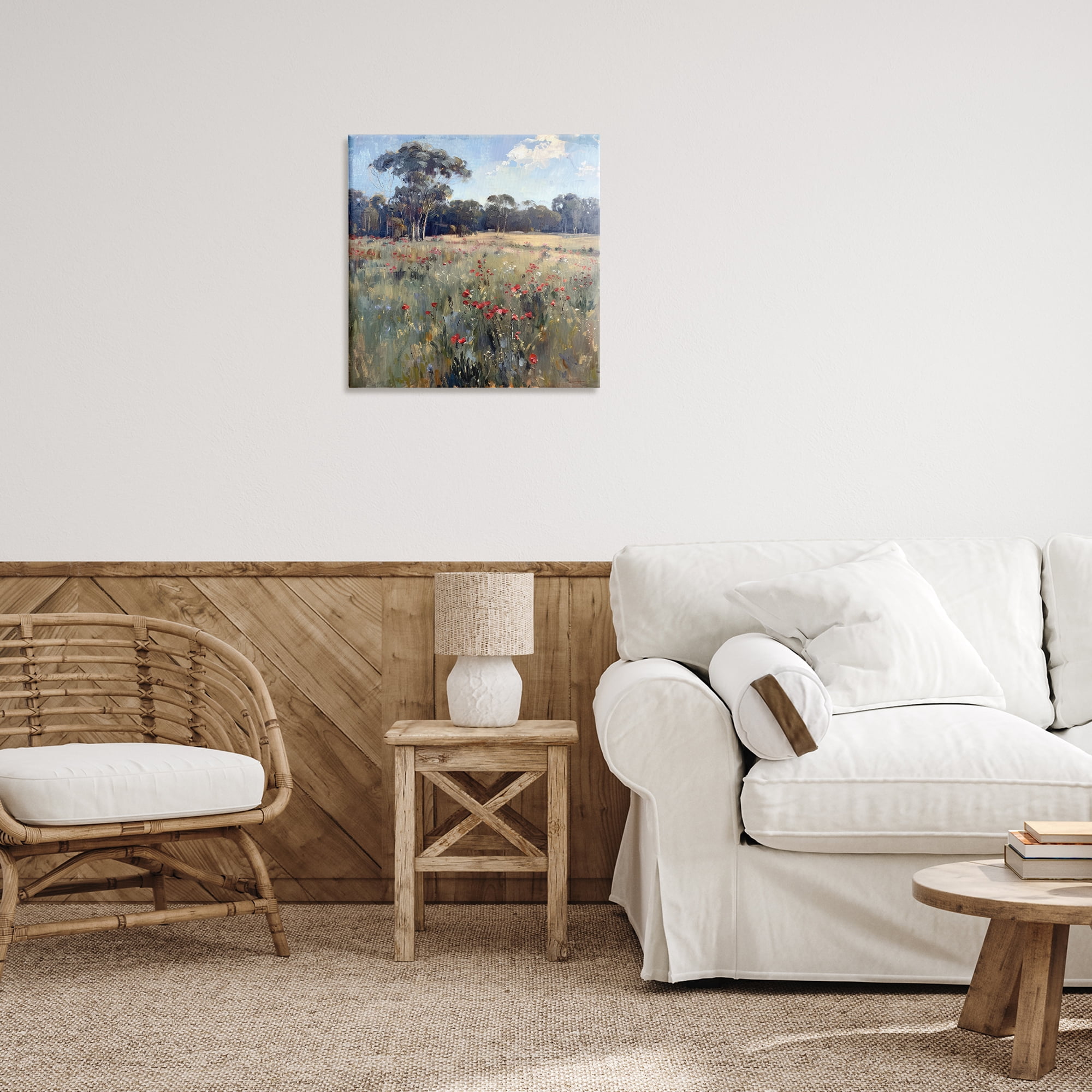 Stupell Industries Poppies in Vast Field Landscape & Nature Painting Wrapped Canvas Art Print Wall Art, 24 x 24