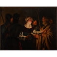 thumbnail image 2 of Gerard van Honthorst 24x19 Black Ornate Framed Double Matted Museum Art Print Titled: The Denial of St. Peter (C. 1623), 2 of 5