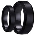 thumbnail image 1 of Men & Ladie's 8MM/6MM Flat Shiny with Black Inlay Tungsten Carbide Wedding Band Ring Set, 1 of 5