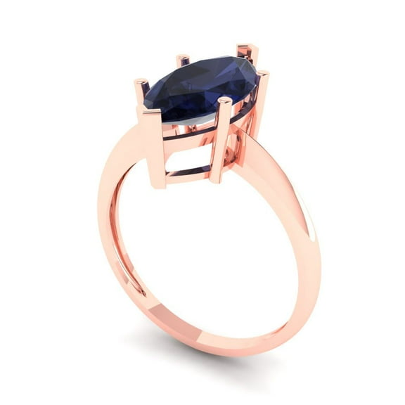 2.5 ct Marquise Cut Simulated Blue Sapphire Solitaire Engagement Ring for Women in 18K Rose Gold