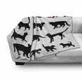 thumbnail image 3 of Cat Soft Flannel Fleece Throw Blanket, Black Cat Silhouettes in Different Poses Domestic Pets Kitty Paws Tail and Whiskers, Cozy Plush for Indoor and Outdoor Use, 70" x 90", Black White, by Ambesonne, 3 of 6