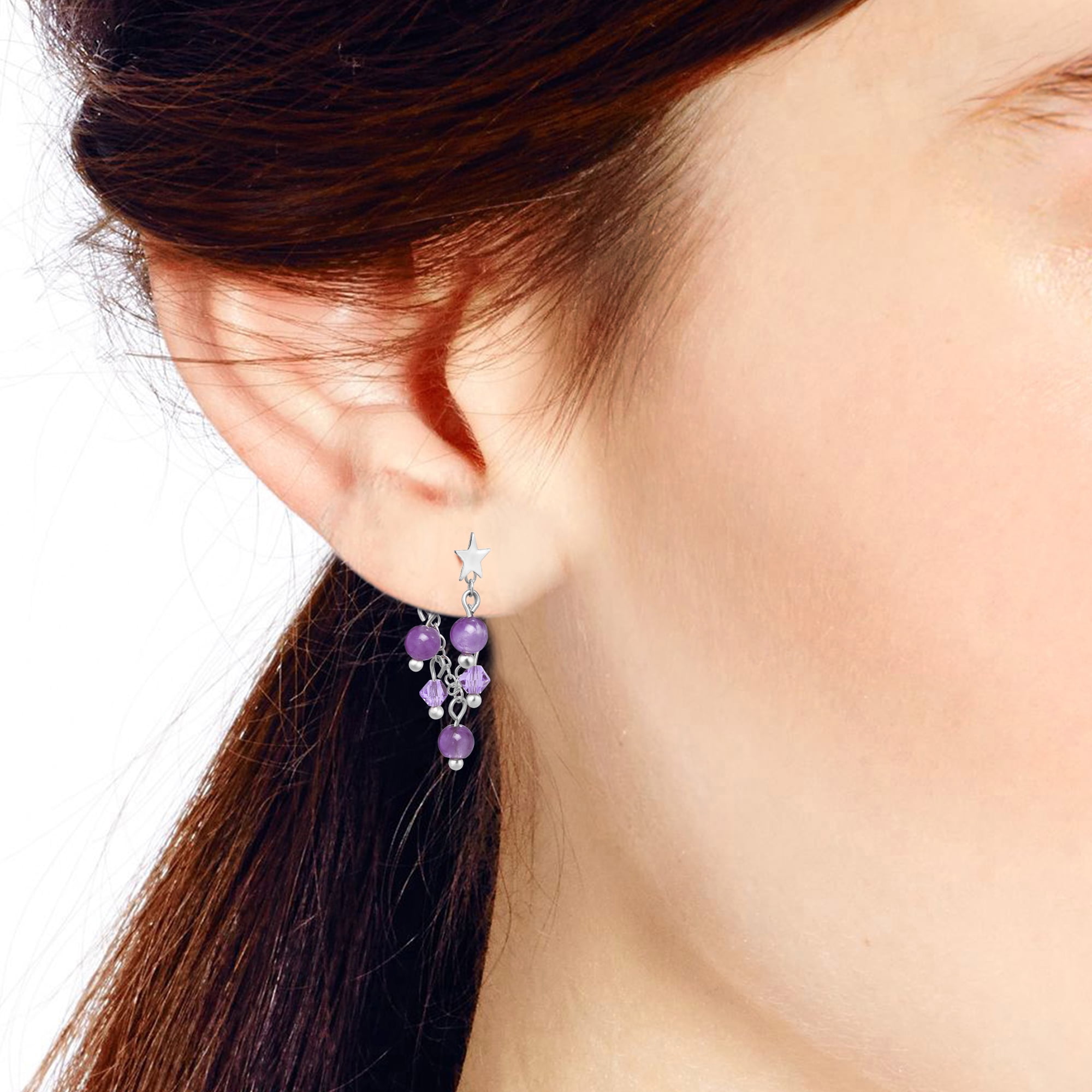 Wish Upon a Star Sterling Silver Chain & Purple Amethyst Front to Back Earrings