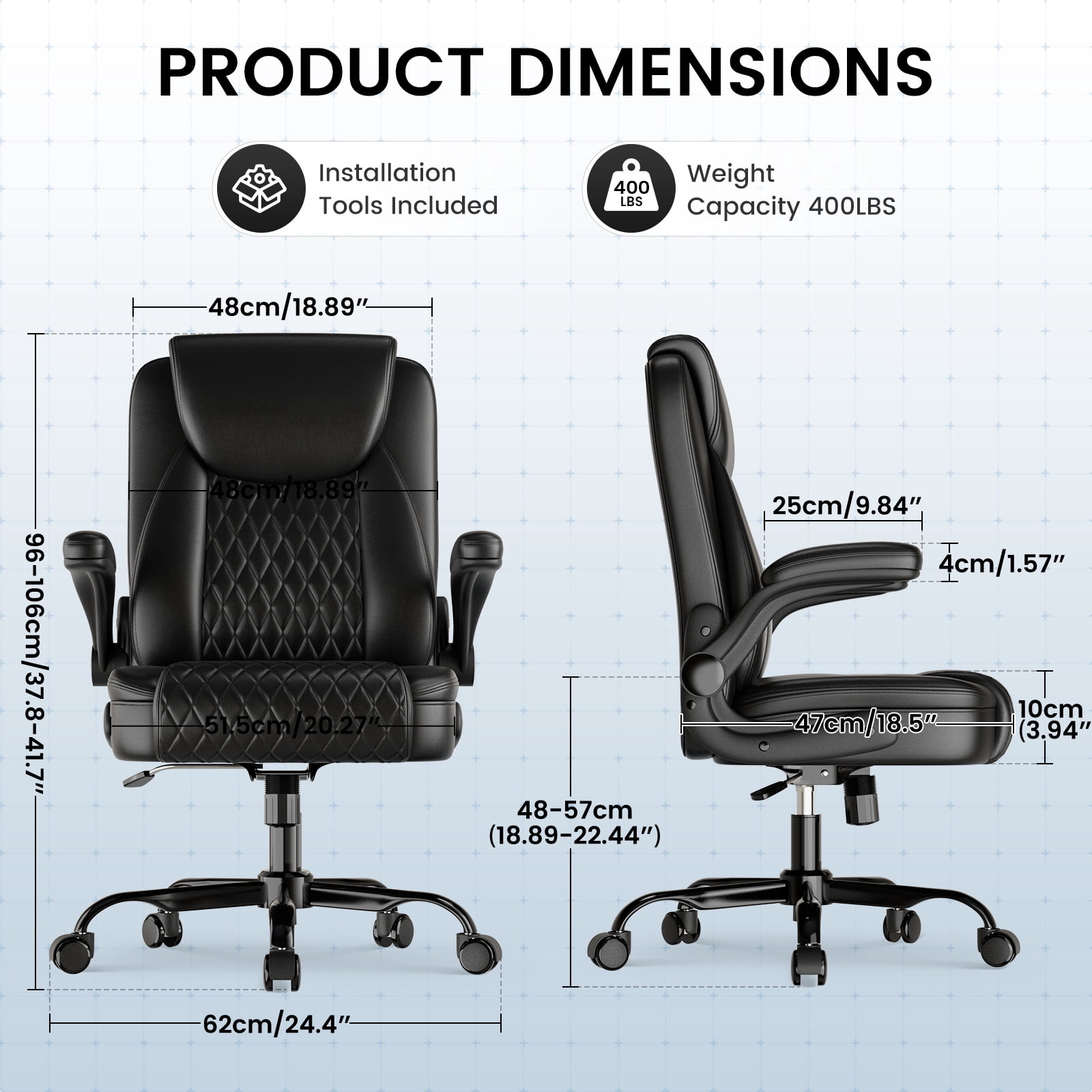 GTRACING Office Chair, 400LBS Big and Tall Home Office Chair Wide Seat Ergonomic Computer Desk Chair with Flip-up Arms, Black