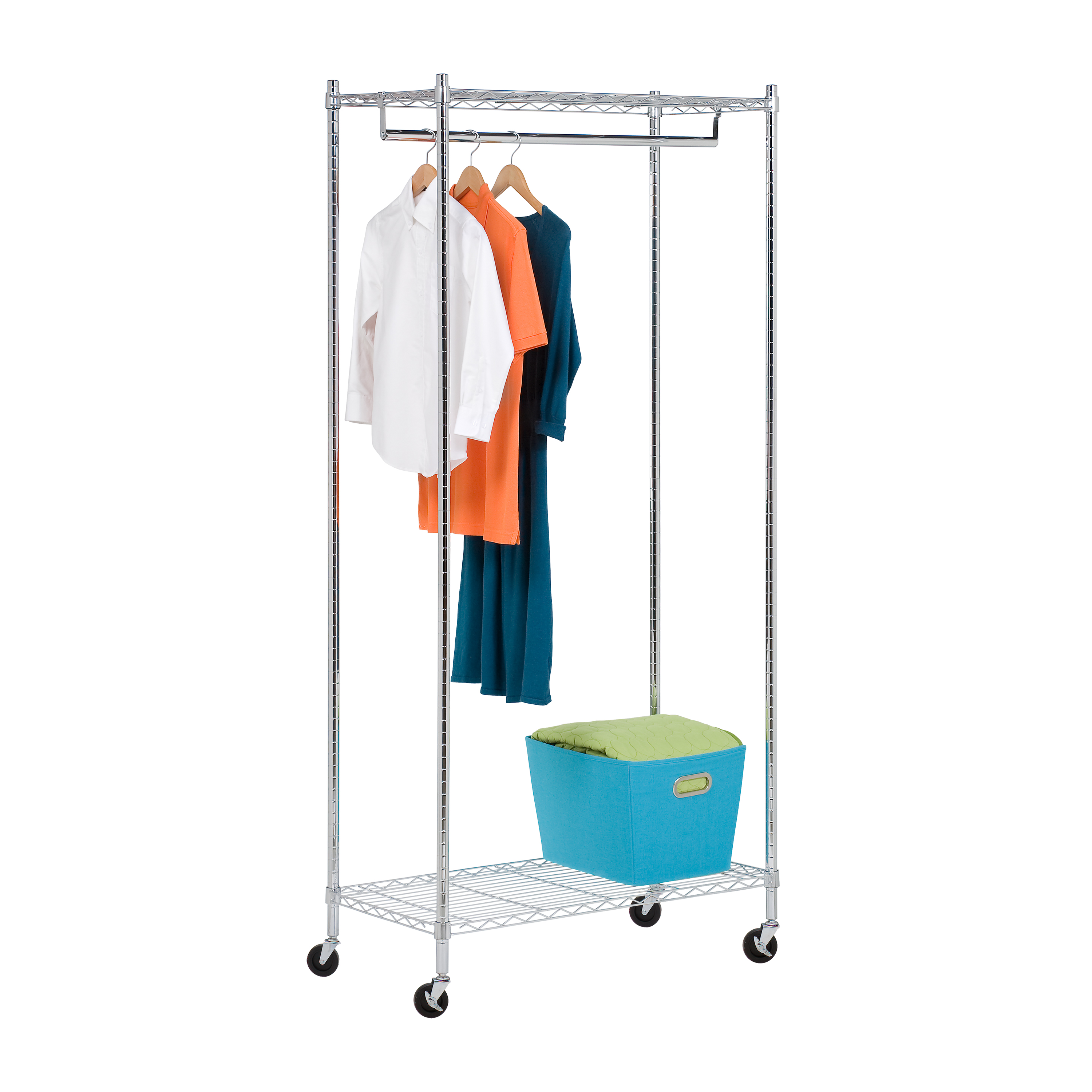Honey-Can-Do Steel Heavy Duty Rolling Clothes Rack with 2 Shelves, Chrome - image 3 of 10