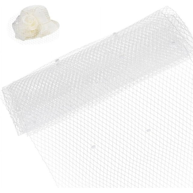 Tela de red para velo de jaula de pájaros de 2,18 yardas, 17,7 pulgadas de ancho, red de sombrerería rusa, tela de tul de organza, malla blanca para velo de sombrero.