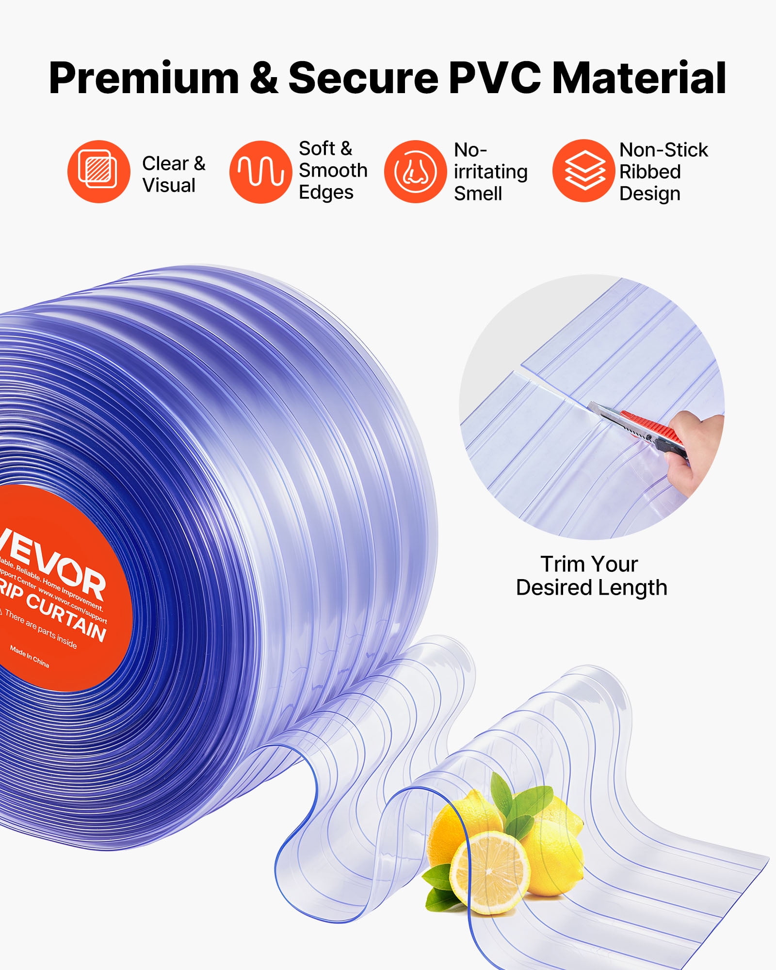 VEVOR Clear PVC Strip Curtain, 101 ft Length x 12 in Width, Ribbed Plastic Door Strip Bulk Roll, Walk in Freezer Cooler Curtain Strips for Doorways of Supermarket, Garage, Warehouse, Pet Animal House