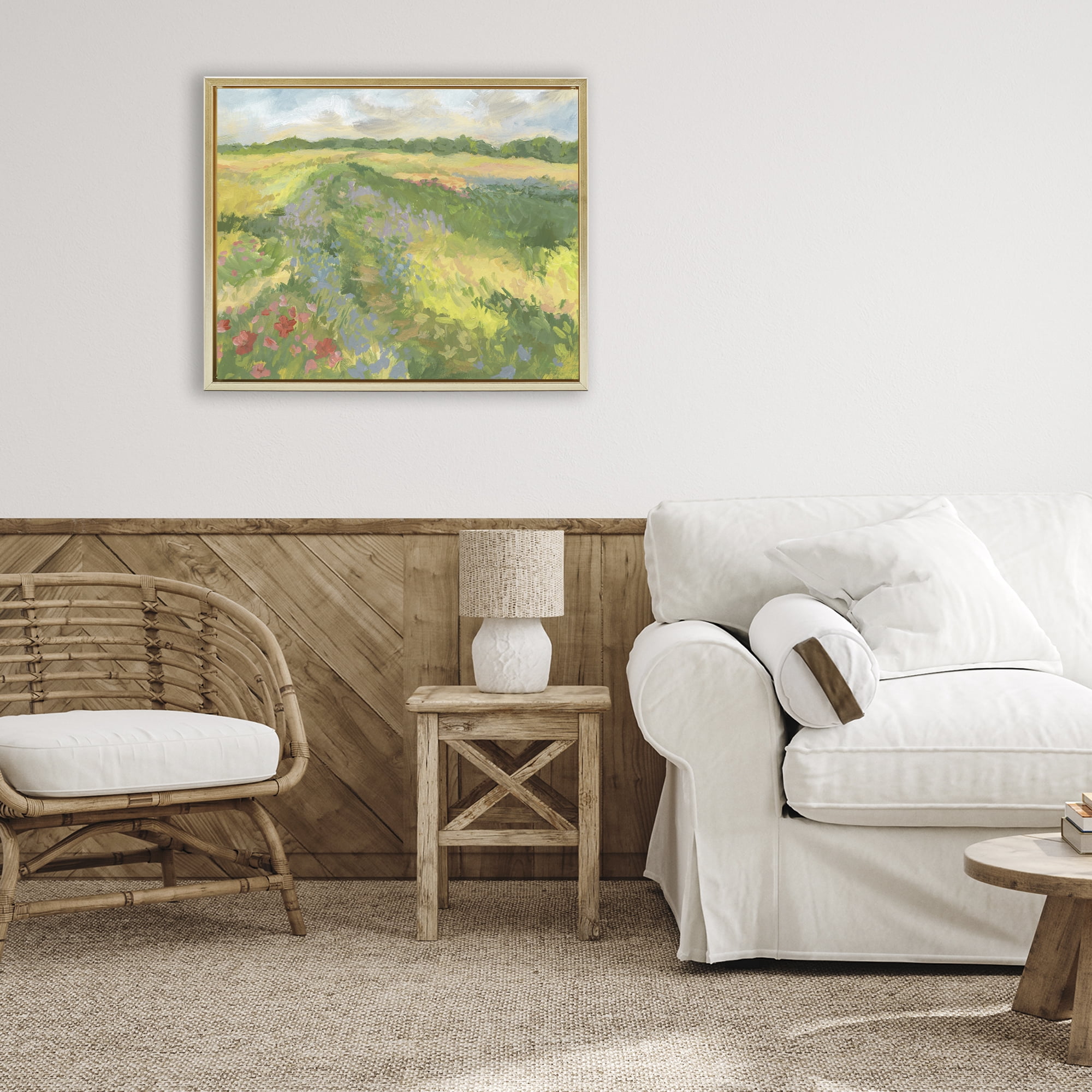 Stupell Industries Windswept Flower Meadow Gold Framed Floater Canvas Wall Art, design by Victoria Barnes