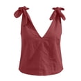 thumbnail image 4 of ZVNAΖH Women's V-Neck Tie Shoulder Tank Top, Linen Sleeveless Cami for Summer Casual, M-3XL, 4 of 5