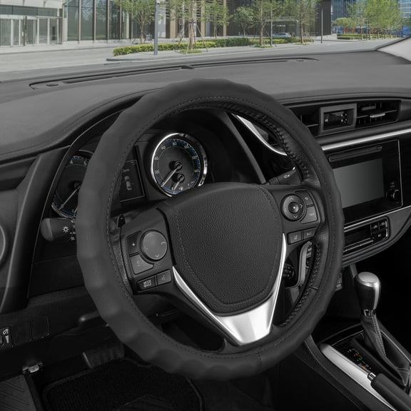 BDK Genuine Leather Ergonomic Non-Slip Grip Car Steering Wheel Cover Standard Size 14.5 to 15 inch