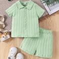 thumbnail image 2 of Splozh Boy Outfits Little Boy Linen Set Simple Solid Color Shirt Shorts Two Piece Set Summer Short Set Light Green,3-4 Years, 2 of 5