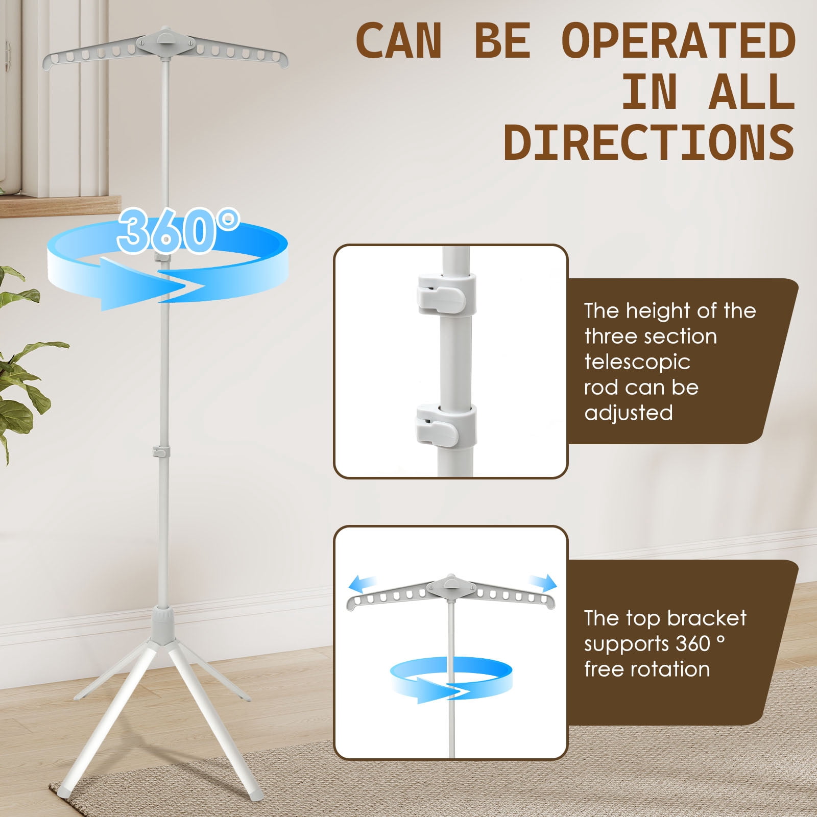 Adjustable Garment Steamer Stand 29" to 58" Height 360° Rotating Clothes Hanger Stand with Tripod Base Foldable Cap and Gown Display Rack for Ironing Drying and Storage, Grey