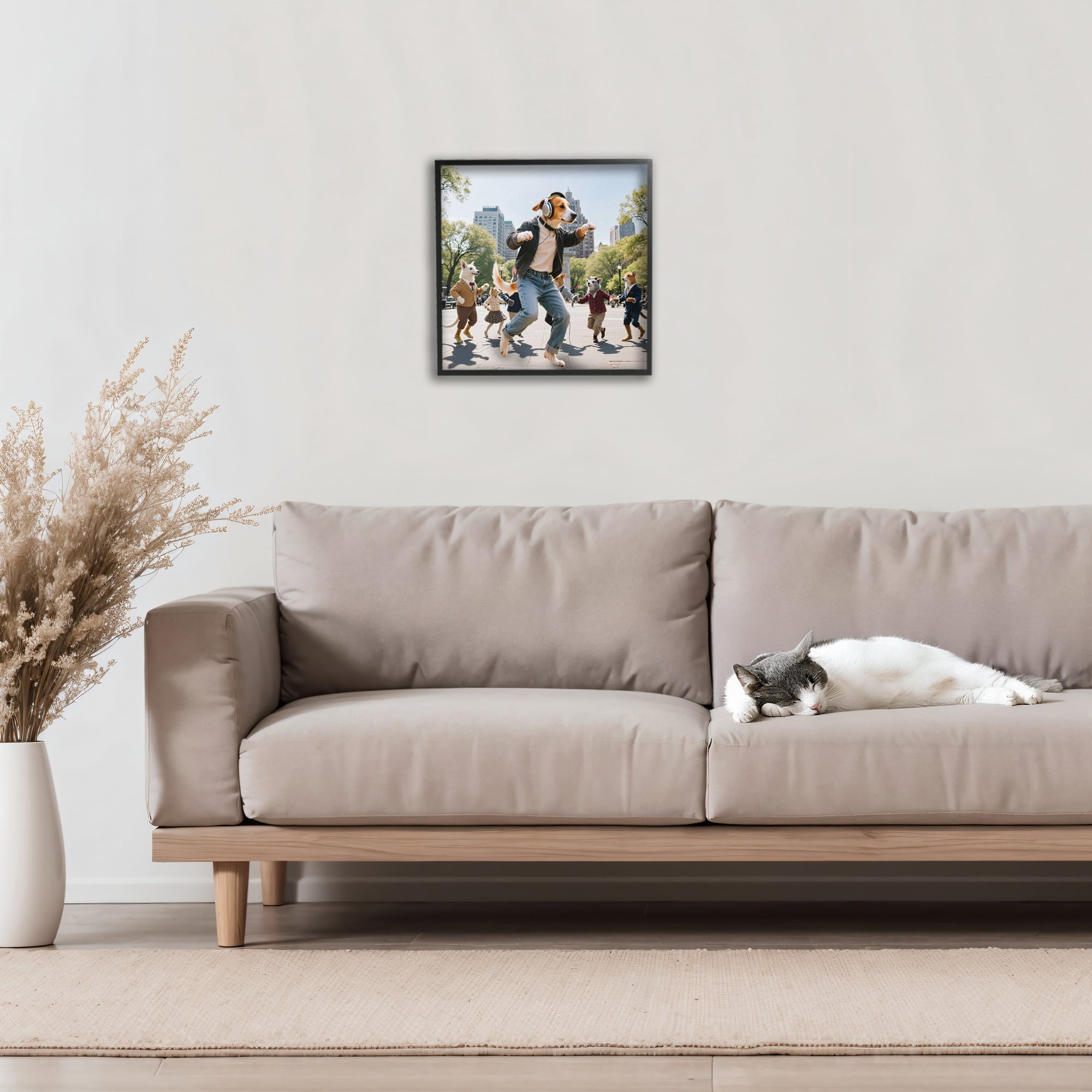 Stupell Industries Stylish Dog Dancing in Park Black Framed Giclee Art, design by CAD Designs