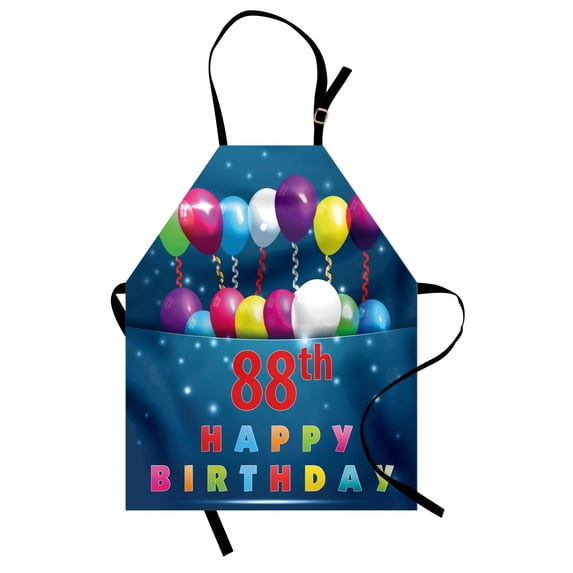 88th Birthday Apron Ornamental Surprise with Party Balloons Cheerful Event Artistic Design Print, Unisex Kitchen Bib Apron with Adjustable Neck for Cooking Baking Gardening, Multicolor, by Ambesonne