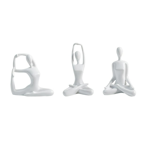 Colección de 3 estatuas de yoga para mujeres, recuerdo de resina nórdica, artesanía de yoga. Blanco