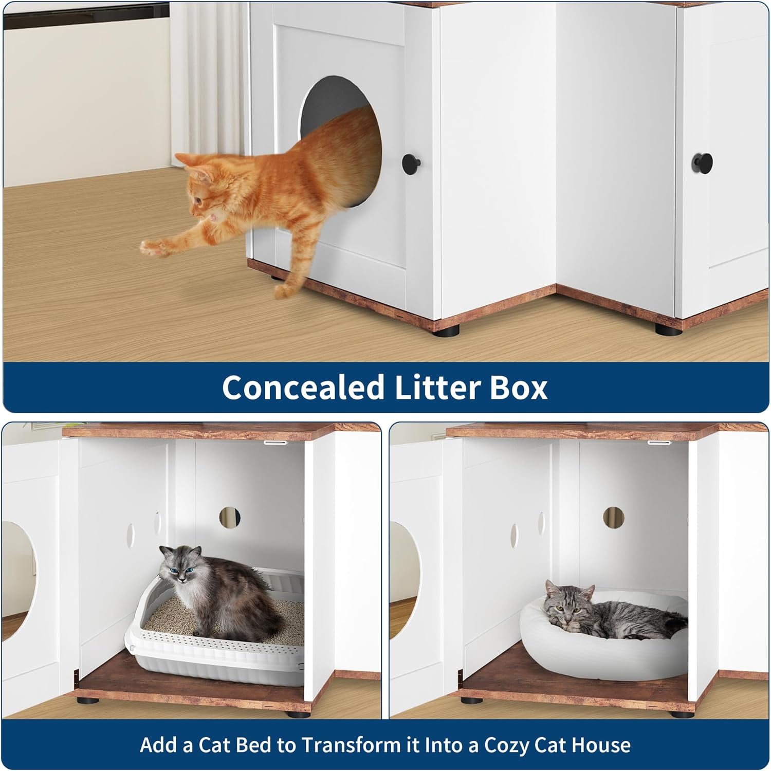 2 In 1 Large Cat Tree Litter Box Enclosure Hidden Litterbox, 48.8'' Tall Cat Tower