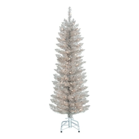 Holiday Time Pre-Lit Rose Gold Tinsel Christmas Tree, 4',
